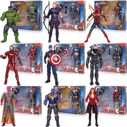 18cm Avengers Super Hero Captain America Hulk Hawkeye Iron Man Spider Man Thanos PVC Action Figure Toys Model Doll With Box