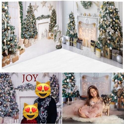 Winter Living Room Background Decor Christmas Tree Fireplace Family Portrait Video Backdrop Props Gift Toys Xmas Art Photography