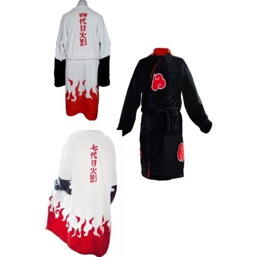 Fast Shipping Anime Akatsuki Robe Cosplay Bathrobe Fleece Warm Nightgown Robe Men Winter Coat Sleepwear Christmas Gift