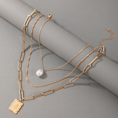 HuangTang Punk Letter Flower Pendant Necklace for Women Boho Irregular Pearl Link Choker Necklace Fashion Jewelry Party Collar