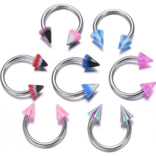 316L Stainless Steel Eyebrow Nail Nose Screw Ear Stud Nipple Ring Random Mixed Colorful Acrylic Taper Nails Jewelry 10pcs/set