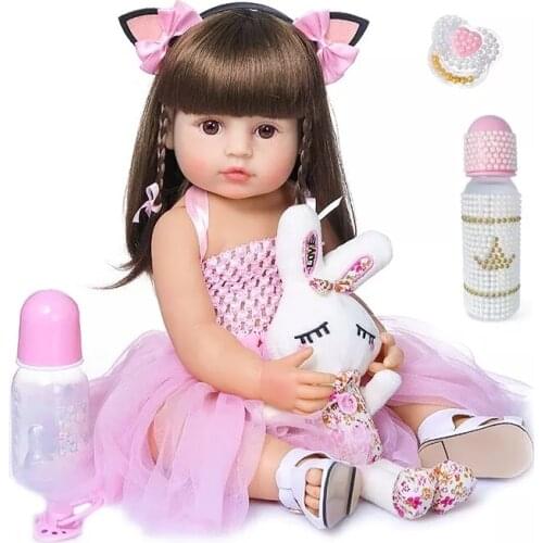 NPK 55cm bebe doll reborn toddler girl pink princess baty toy very soft full body silicone girl doll