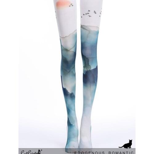 Fashion Sexy Designs Mountains Digital Print Tights Womens Pantyhose Ladies Thick Soft Stockings