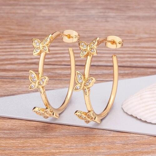 Trendy Women Fashion Luxury Crystal Butterfly Hoop Earrings Rhinestone Big Circle Drop Earrings Wedding Party Shiny Jewelry Gift