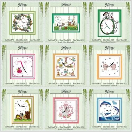 Pig dog cat clock face animal decor painting counted printed on canvas needlework embroidery Set DMC 11CT 14CT Cross Stitch kits