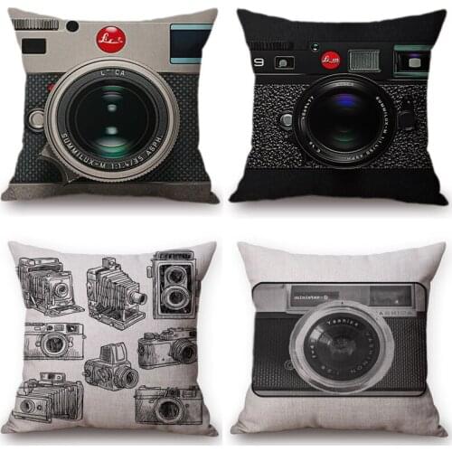Vintage Camera Printed Linen Cotton Cushion Cover Retro Buildings Decorative Sofa Throw Pillows Car Chair Home Decor Pillow Case