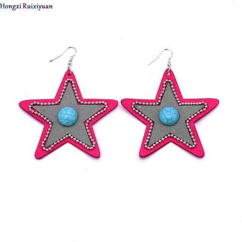 New earrings bohemian style leather earrings for women fashion charm 5 star geometry elements earrings 2019 friendship jewelry