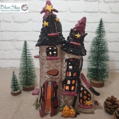 Original Blu Porcelain Halloween Castle House Candlestick Handcrafts Modern Home Furnishing Living Room Ornaments Gift