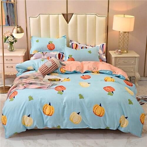 Autumn and winter four-piece bed simple new single quilt cover pillowcase thick cotton brushed home textile bedding