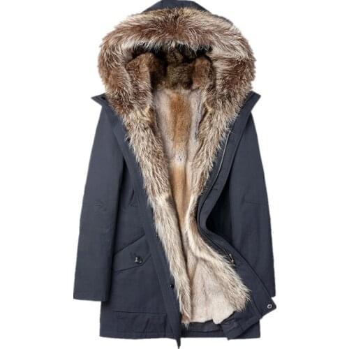 Real Fur Coat Natural Rabbit Fur Liner Parka Winter Jacket Men Real Raccoon Fur Collar Warm Parkas Plus Size F-NX-1787 MY1783