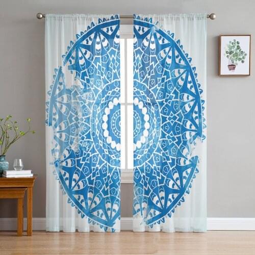 Mandala Retro Sheer Curtains for Living Room Bedroom Kitchen Tulle for Windows Voile Drapes Home Decoration