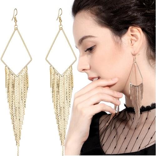 Luxury Tassel Long Earrigs for Women 2021 Trendy Simple Geometric Metal Drop Earring New Fashion Earring Party Wedding Jewelry