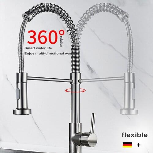 Deck Mounted Flexible Kitchen Faucets Pull Out Mixer Tap Black Hot Cold Kitchen Faucet Spring With Spray Mixers Taps Free Hose