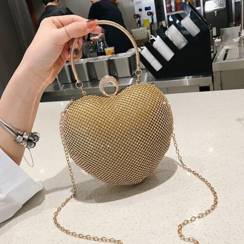 Wedding Diamond Purse Silver Crystal Women Heart Metal Handbag Evening Bag Bridal Party Purse Women Luxury Bling Evening Bag