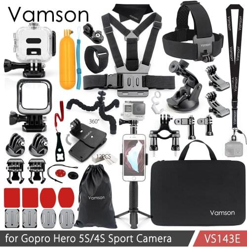 Vamson for Gopro Hero 5S/4S Accessories Set Waterproof Housing Case Frame Mount Adapter for Go pro Hero 5S 4 Session VS143