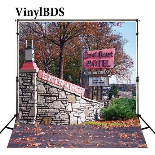 VinylBDS Junction Stone Wall Backdrops Background For Photo Maple Leaf Ground Motel Sign Studio Background