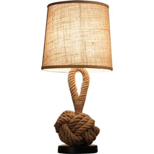 Vintage hemp rope table lamps bedroom living room study bedside lamp European bar decorative fabric desk lights lighting