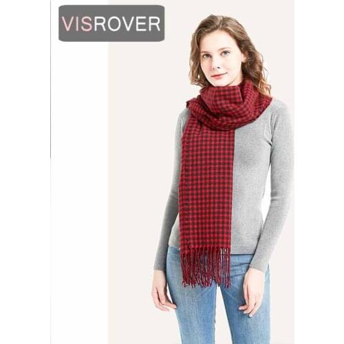 VISROVER checked women winter scarf with long tassel winter cashmere scarves lady winter warm shawls wraps pashmina femal hijab