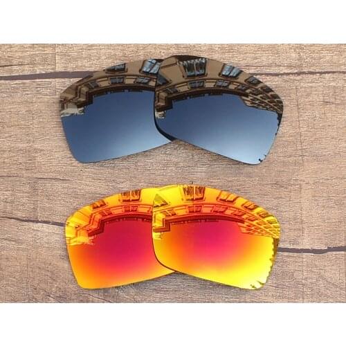 Vonxyz 2 Pairs Stealth Black & Ruby Mirror Polarized Replacement Lenses for-Oakley Oil Drum Frame