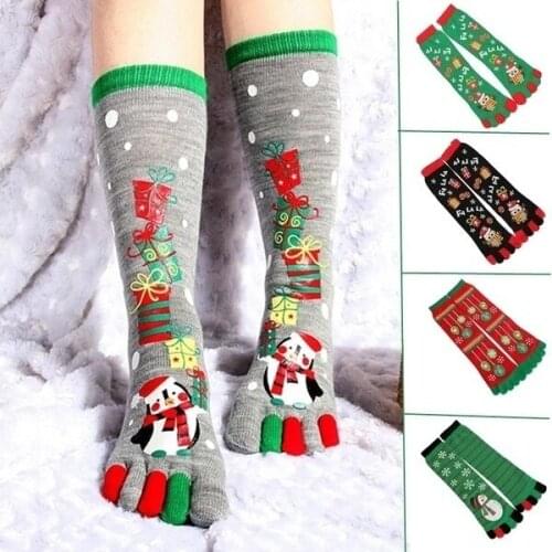 Funny Autumn Winter Kids Cotton Snow Printed Santa Claus Soft Warm Christmas 5 Fingers Socks Anime 5 Toes Socks