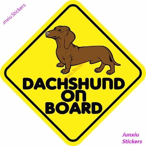 Funny Dachshund on Board Dog Colored Car Stickers Styling Decals for Bumper Window Laptop Bodywork Vinyl Auto Interior KK14*14cm