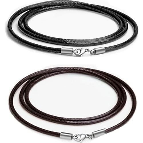 1.5mm 2mm 3mm DIY Choker Necklace Chain Black Leather Rope Stainless Steel Clasp String for Suspension Jewelry Accessories
