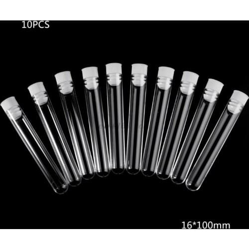 10Pcs Plastic Test Tubes Lab Test Tool With Screw Cap Transparent 16x100mm