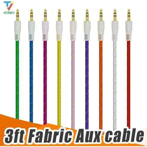 200pcs/lot Braided Woven AUX 3.5mm Audio Car Extention Cable Wire Auxiliary Stereo Jack Male 1m 3ft Lead for Mobile Phone cheap