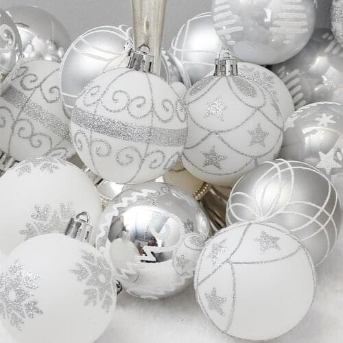 24pcs Christmas Balls 6cm Ornaments Shatterproof Christmas Tree Decorations Large Hanging PVC Ball Bauble For Xmas Home Party