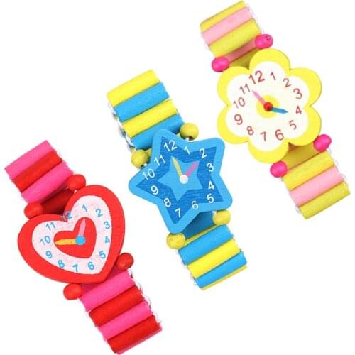 3pcs/lot Wooden Wristwatches Cartoon Crafts Watches Toys Learning Education