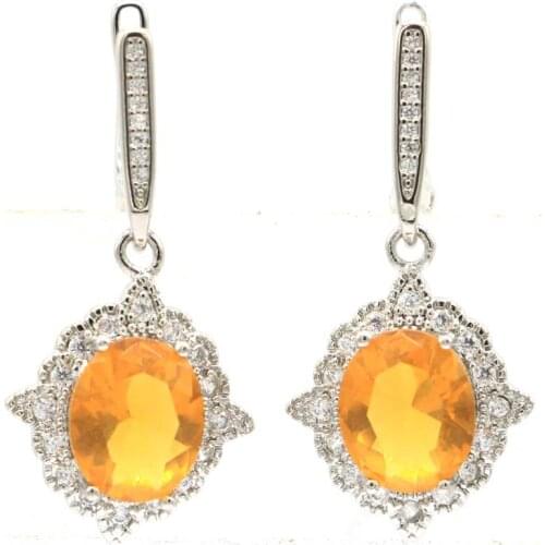 37x161mm Jewelry Set Lovely Cute 5.3g Golden Citrine White CZ Women Daily Wear 925 Sterling Silver Pendant Earrings
