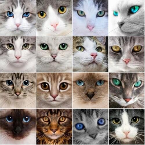 Full Square Diamond Embroidery Cat Mosaic Full Drill Picture of Rhinestone Diamond Painting Cat Animal Cross Stitch Home Decor