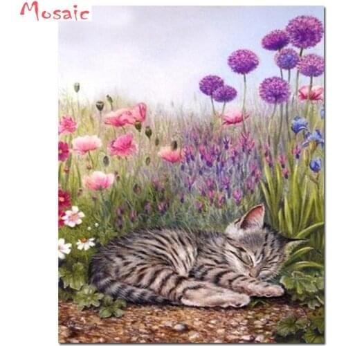 Diamond Painting purple Dandelion Scenery Home Decor Full round Drill Square cat Picture Of Rhinestone Icon Wall Sticker Crafts