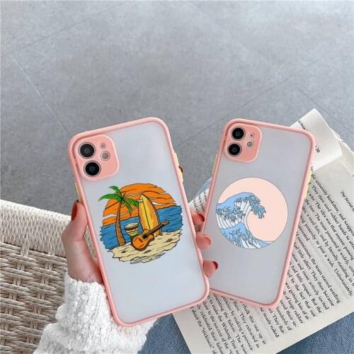 Hot Sea wave surf summer surfing ocean Phone Case For iPhone 12 11 Mini Pro XR XS Max 7 8 Plus X Matte transparent Pink Back