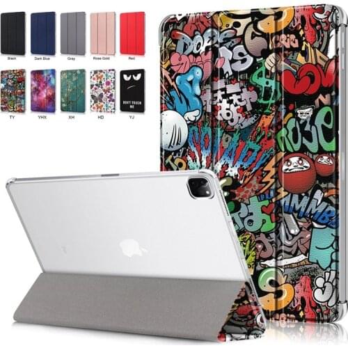 Painted Case For iPad Pro 12 9 Case 2020 PU Leather Clear PC Back Stand Smart Cover For iPad Pro 12.9 2021 Case Protective Funda