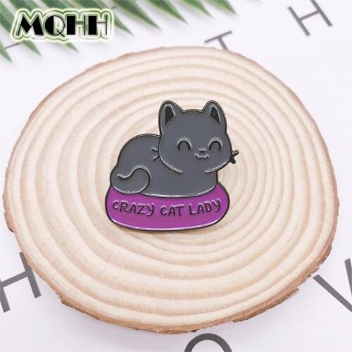 Cartoon sweet animal enamel brooch purple cat smiley pin alloy badge cowboy clothes bag accessories woman jewelry gift for kid