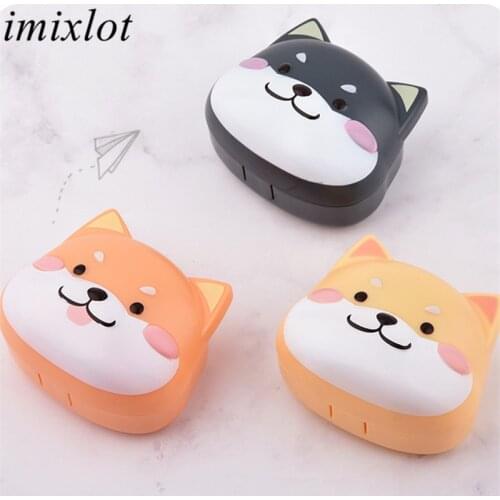 Imixlot 2020 New Design Cute Dog Contact Lens Case Container Travel Portable Holder with Mirror Unisex Eyewear Care Kit