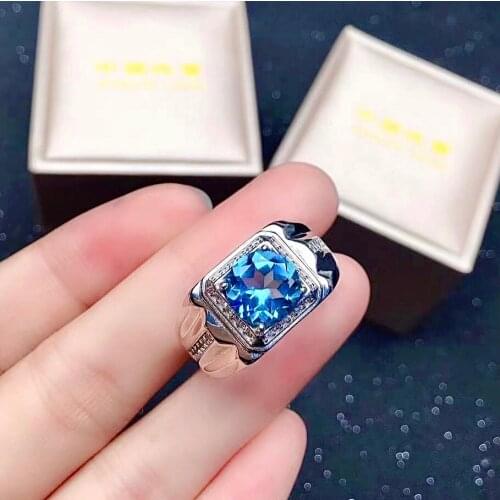 Fashion Gemstone Ring for Man 8mm 2ct VVS Grade Natural Topaz Man Ring 925 Silver Man Topaz Jewelry