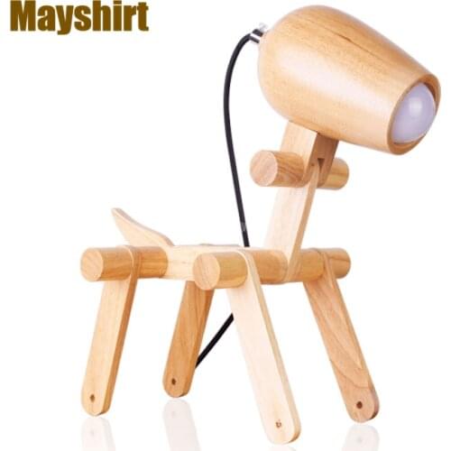 Nordic Creative wood dog table lamps for bedroom modern simple table lamp for living room warm childrens room home deco lights