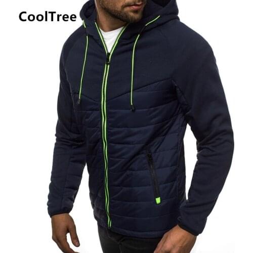 CoolTree Men Jacket Spring Autumn Stitching color Patchwork Hooded Casual Coats Male Slim Fit Zipper Long Sleeve Outerwear Tops