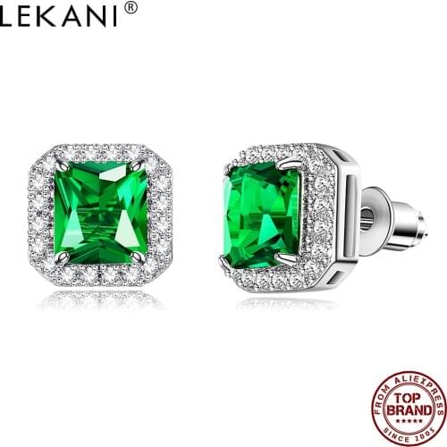 LEKANI Green Zircon Stud Earrings For Women Popular Fashion Jewelry Party Prom Anniversary Give Best Friend Gift New Listing