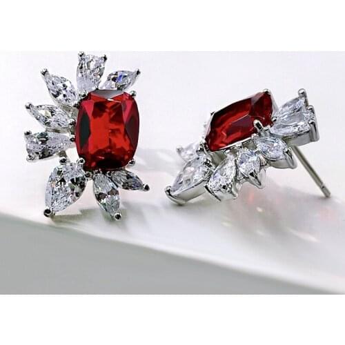 Fashion 925 Sterling Silver Ruby Citrine Blue Topaz Created Moissanite Gemstone Hyperbole Party Ear Stud Earrings Fine Jewelry