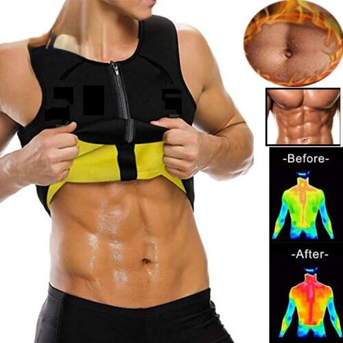 Mens Body Shaper Hot Sweat Workout Tank Top Slimming Neoprene Vest for Weight Loss Tummy Fat Burner