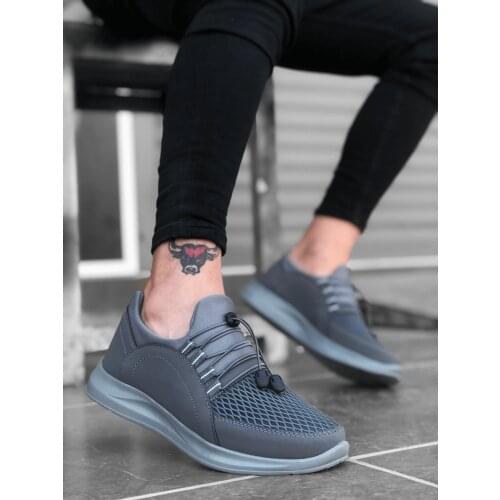 BA0173 Thick Base Fitted Style Sneakers Gray Men Sport Shoe