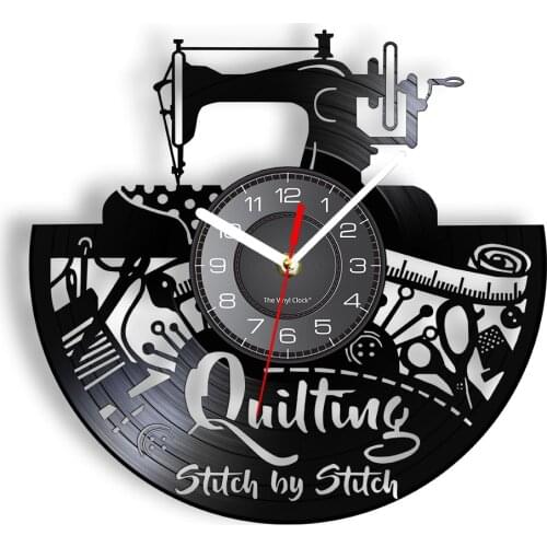 Vintage Sewing Machine Tailor Tools Vinyl Record Wall Clock Seamstress Shop Clothes Dummy Mannequin Decorative Wall Clock