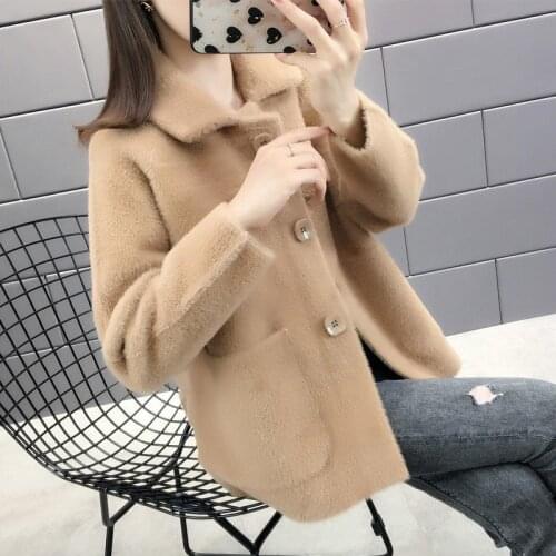 New Womens Long-Sleeve Mink Fur Coat Loose Thick Sweater Cardigan Autumn Winter Single-Breasted Plus Size Jacket Female Outwear