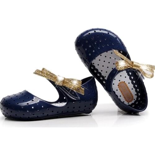 Mini SED New Korean girls' jelly shoes Kids Girl bow princess Candy Sandal childrens Soft Melissa shoes hole Beach shoes SH098