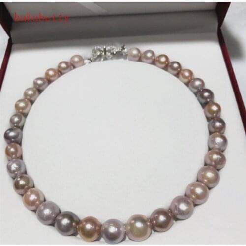 NEW Natural 13-15mm multicolor Baroque Edison Freshwater Cultured Nuclear Pearl Beautiful necklace Bowknot is clasp 18"