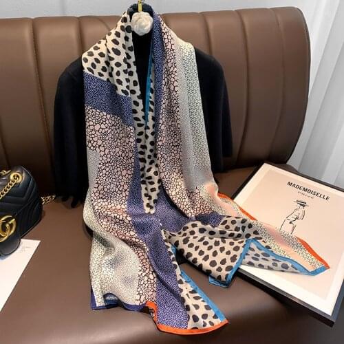2021 Leopard Print Silk Scarf Female Scarves Kerchief Beach Towel Fashion Bandana Summer Shawl Hijab Headband 40X160cm