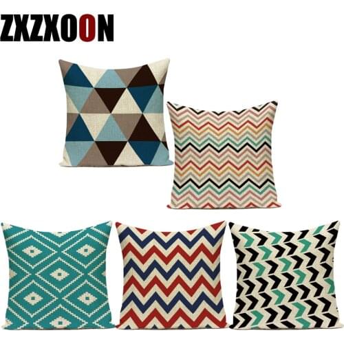 Simple Square Geometric Stripe Wave Decorative Pillows Cushion Cover Polyester Pillowcase Funda Cojines for Sofa Home